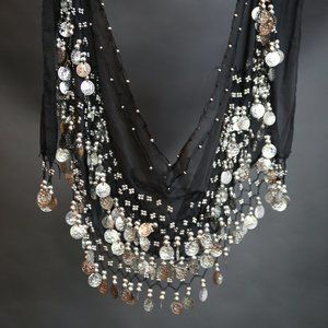 Black and Silver Belly Dance Coin Hip Scarf Belt